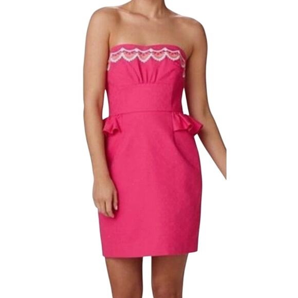 Lilly Pulitzer Dresses & Skirts - LILLY PULITZER Maybell Structured Peplum Ruffle Strapless Dress Azalea Pink-Sz 4